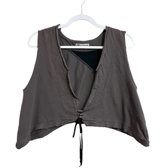 Vintage Blue Fish Crop Triangle Organic Cotton Vest Women's 0 Grey Lagenlook